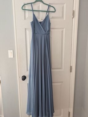 Lulu's Dusty Blue Chiffon Spaghetti Strap Maxi Dress